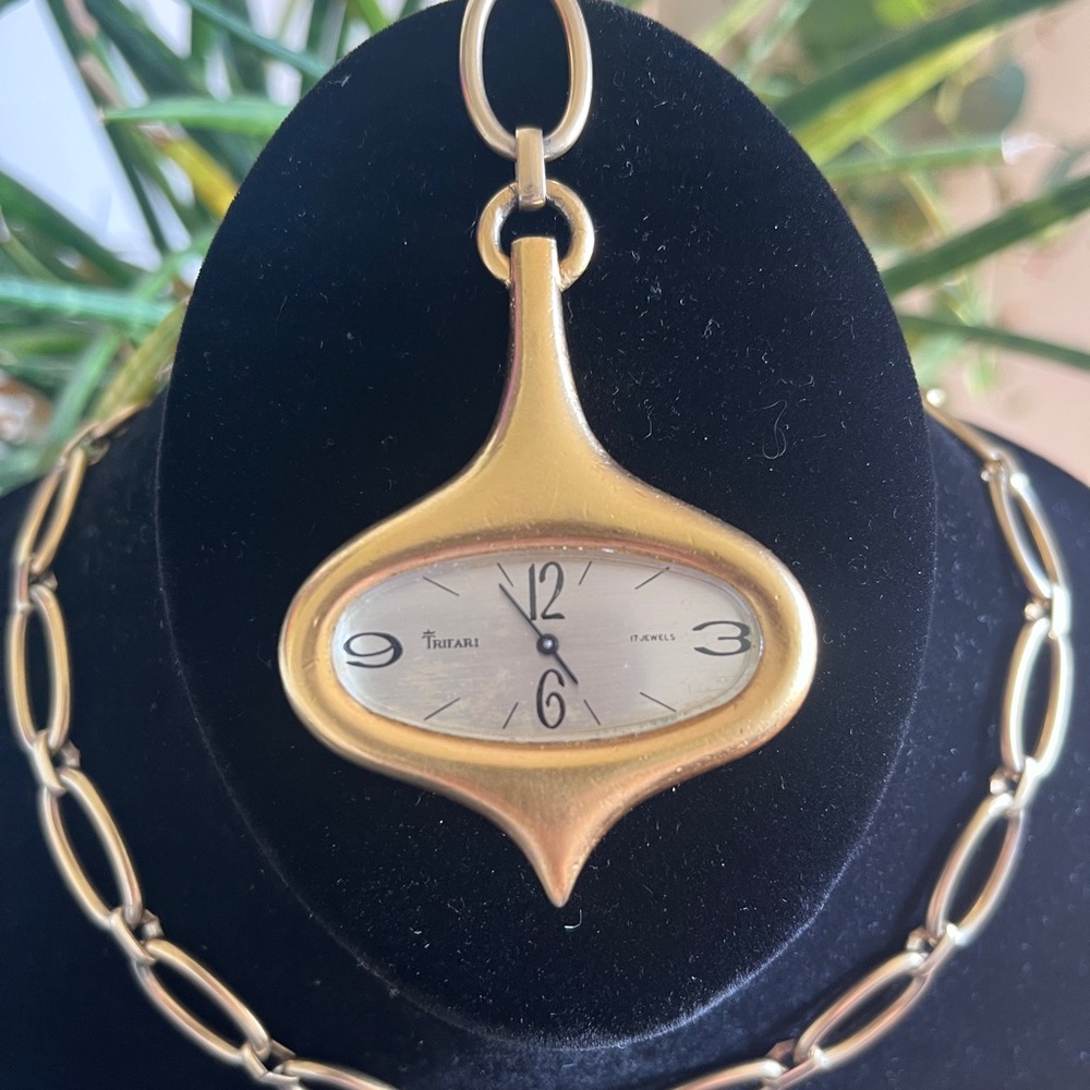 Vintage TRIFARI Mid Century Gold Tone Pendant Watch